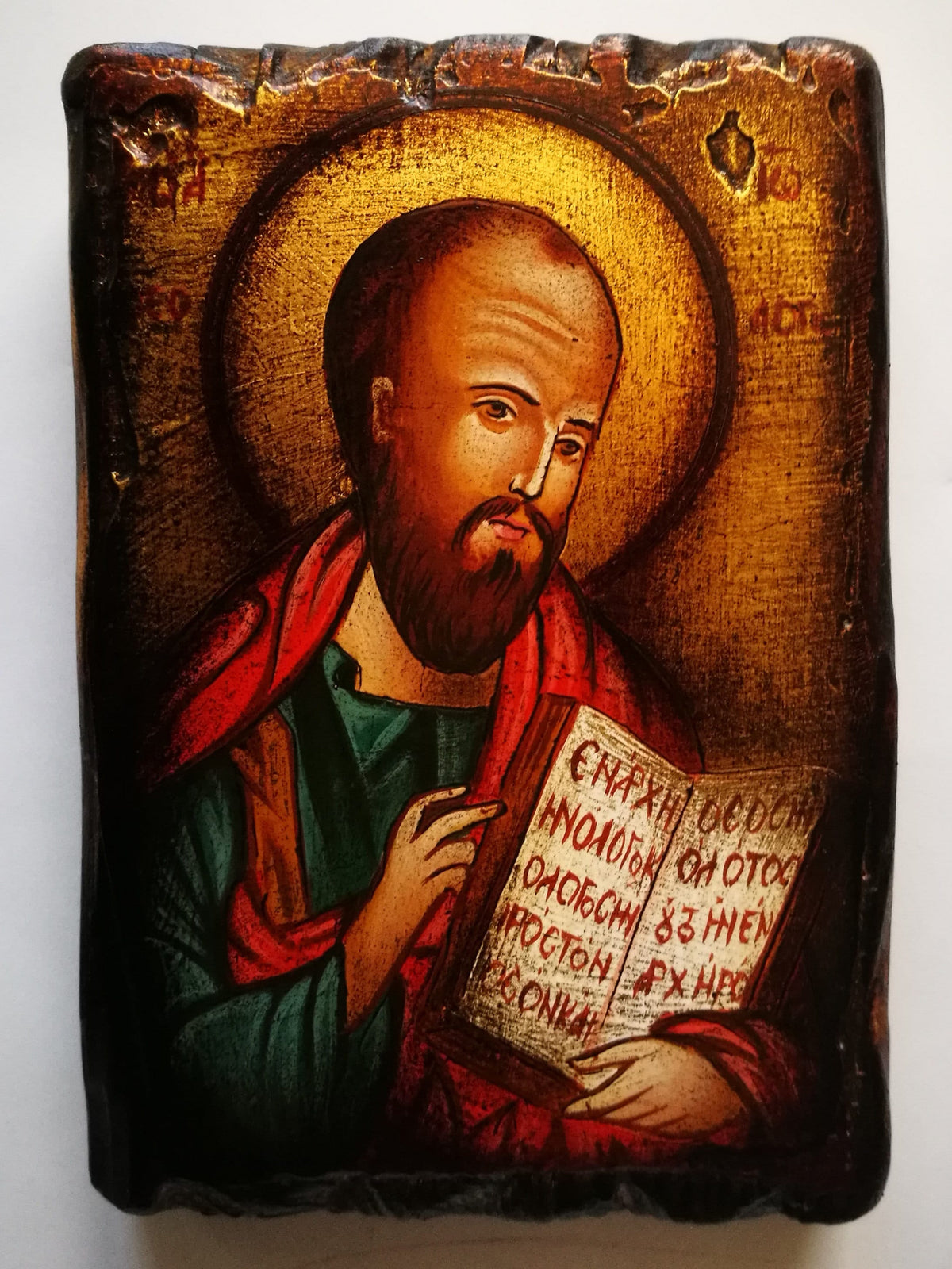 Icona Sacra San Giovanni Anticata 10x14 cm – Dipinta a Mano, Tecnica Ortodossa