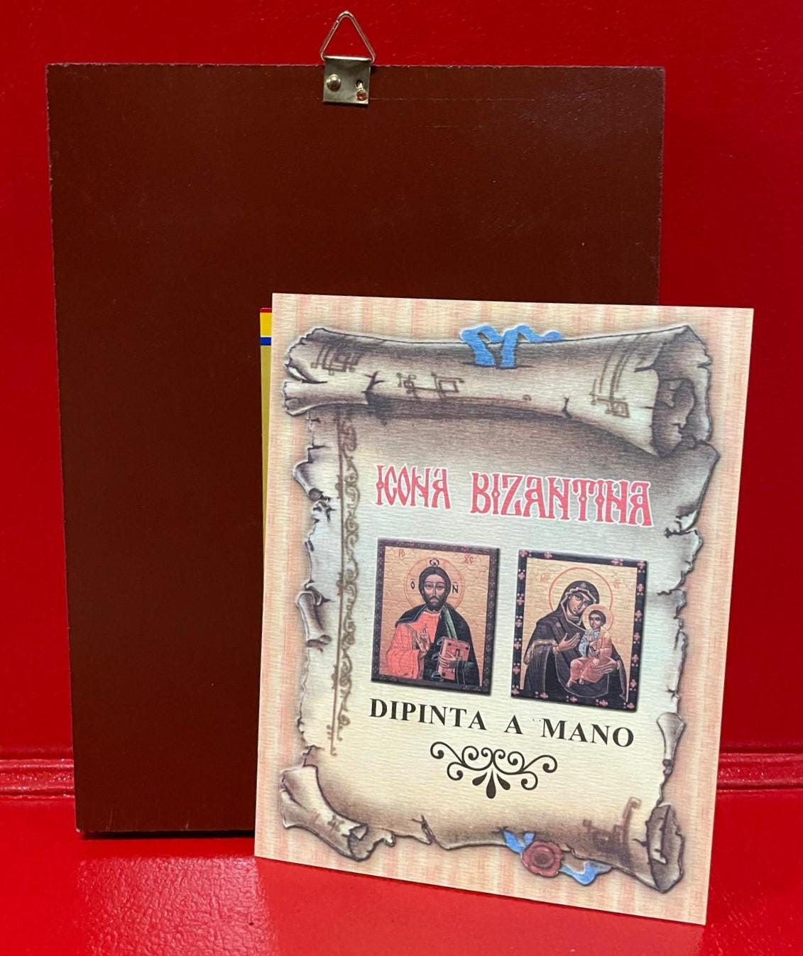 Icona bizantina della Sacra Famiglia dipinta a mano – 14 x 18 cm