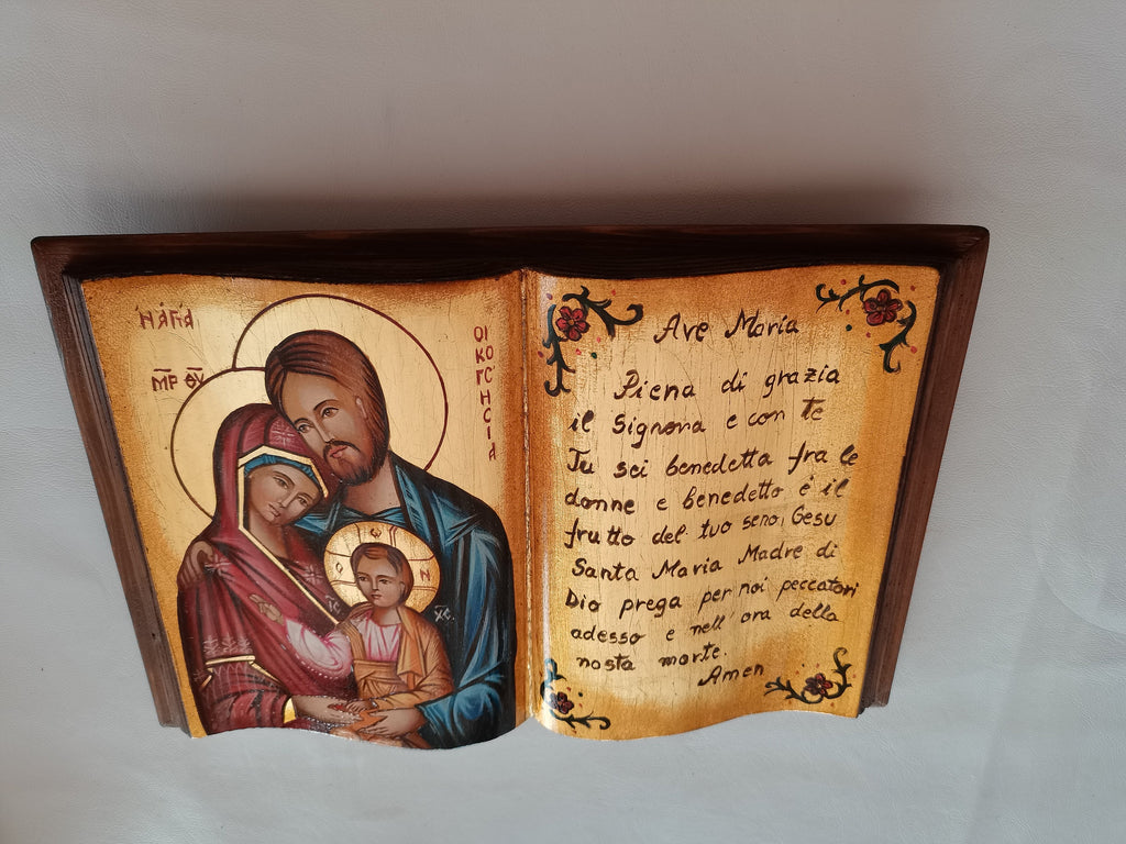 Icona a Forma di Libro Sacra Famiglia con Ave Maria 20x30 cm