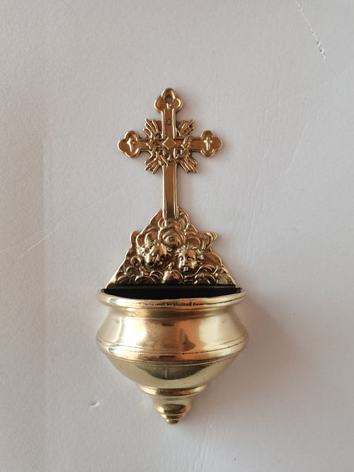 Acquasantiera da muro in ottone lucido cm 19 x 9