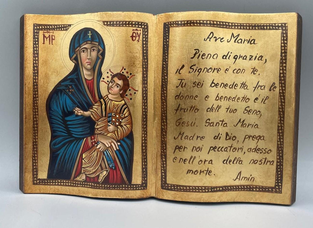 Icona a Forma di Libro Madonna Salus Populi con Ave Maria 20x30 cm