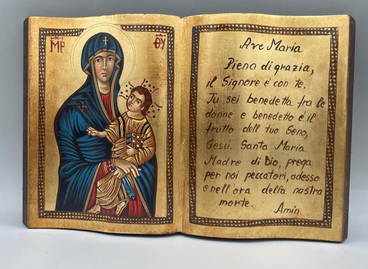 Icona a Forma di Libro Madonna Salus Populi con Ave Maria 20x30 cm