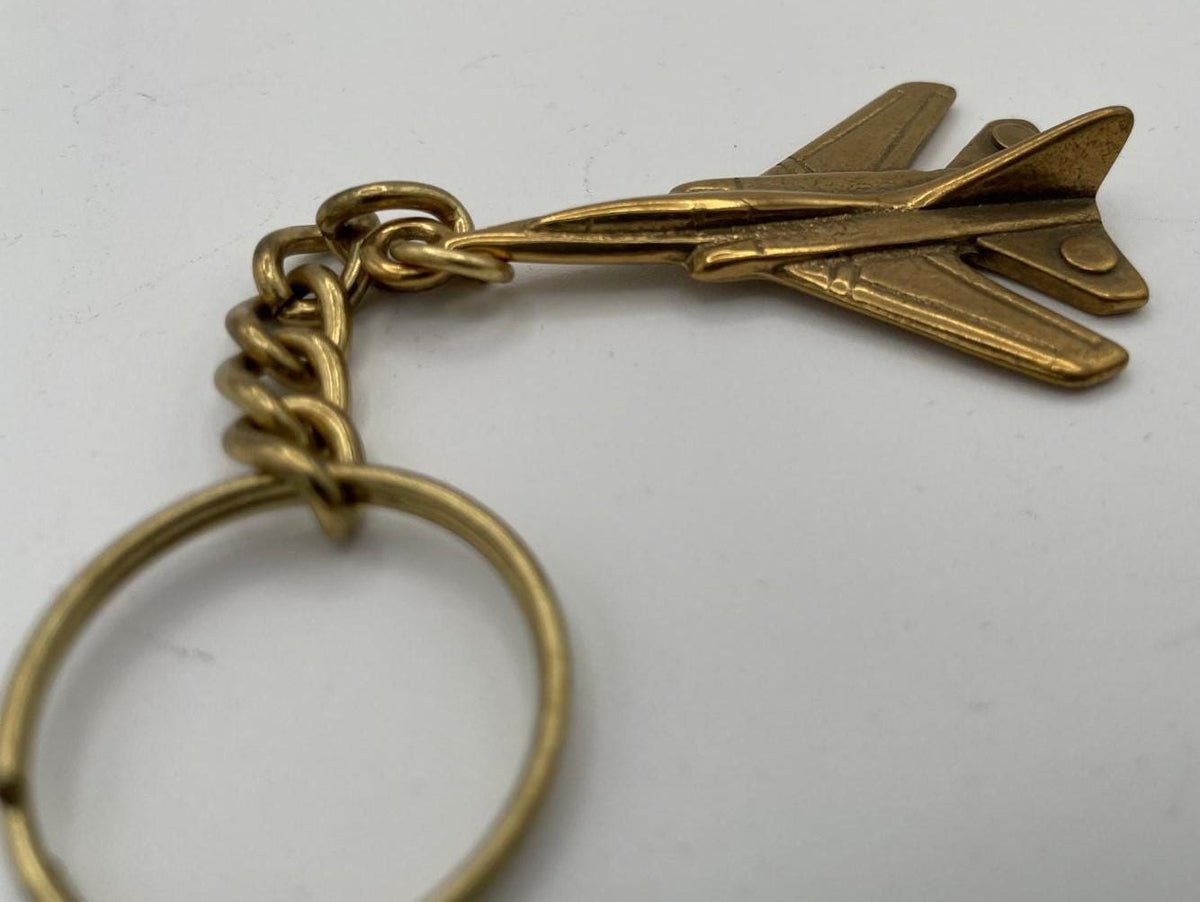 Vintage Brass-Coloured Metal Airplane Keychain – 12 cm