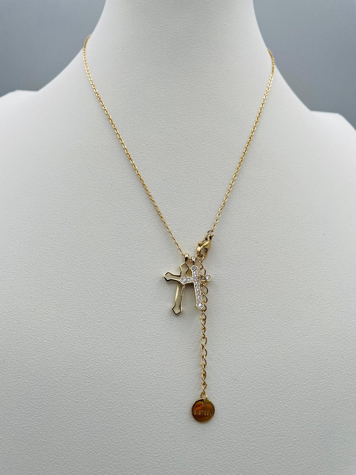 Collana color oro con doppia croce – cod. CAC-003
