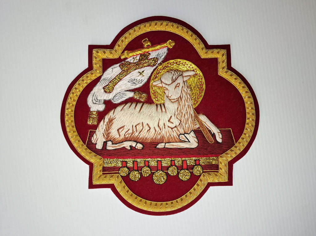 Icona Agnello di Dio ricamata a mano in filo oro