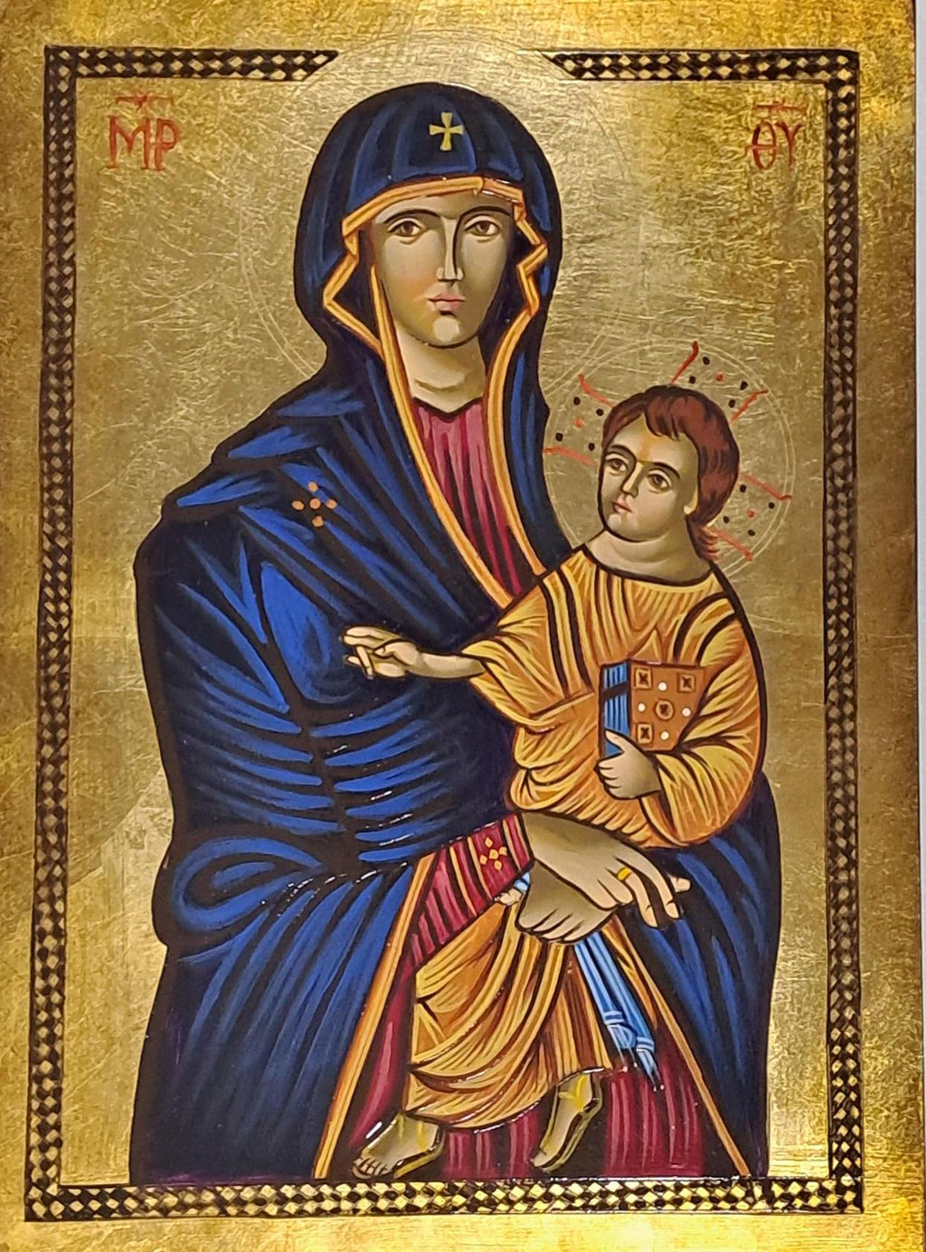 Icona Sacra Madonna Salus Populi Romani dipinta a mano foglia oro su legno