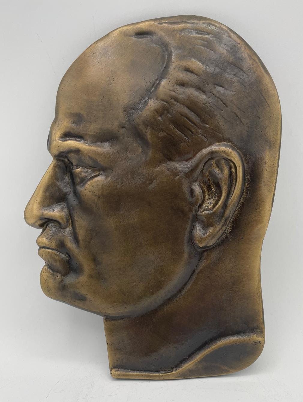 Bronze-Effect Metal Wall Plaque – Vintage Male Profile, 18x12 cm
