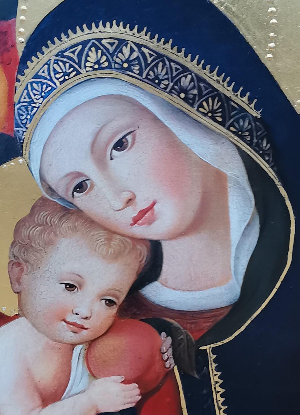 Madonna con Bambino – Affresco Bottega Tifernate 24x18 cm, Foglia Oro 18 kt