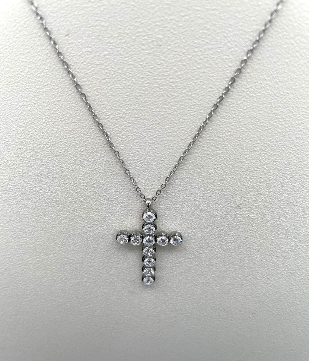 Collana in Acciaio Stainless con Croce e Pietre