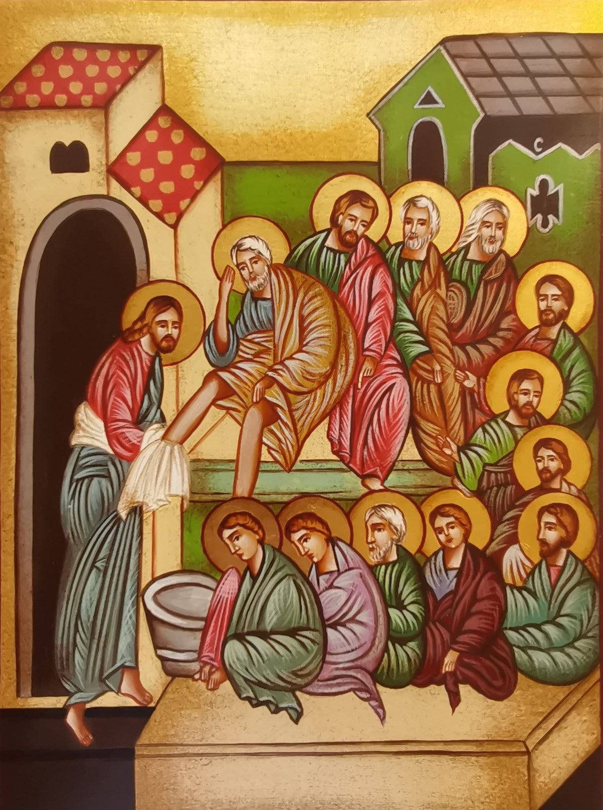 Icona Sacra della Lavanda dei Piedi 22x30 cm – Dipinta a Mano