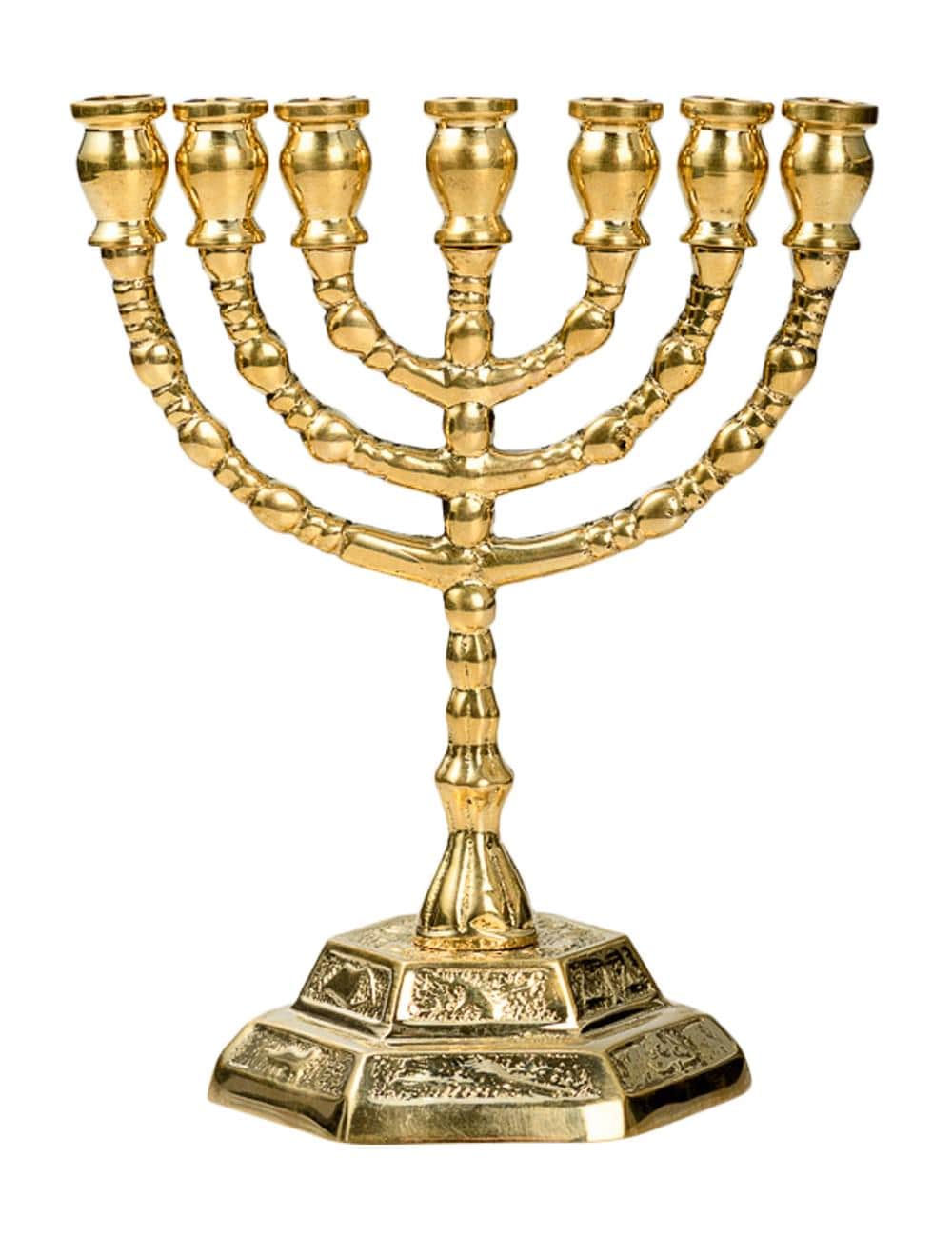 Menorah Vintage a Sette Bracci in Ottone Dorato – h 13 cm