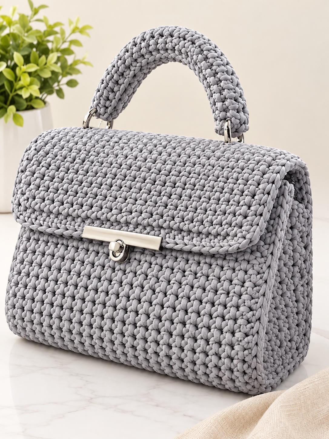 Borsa all'uncinetto fatta a mano – grigio