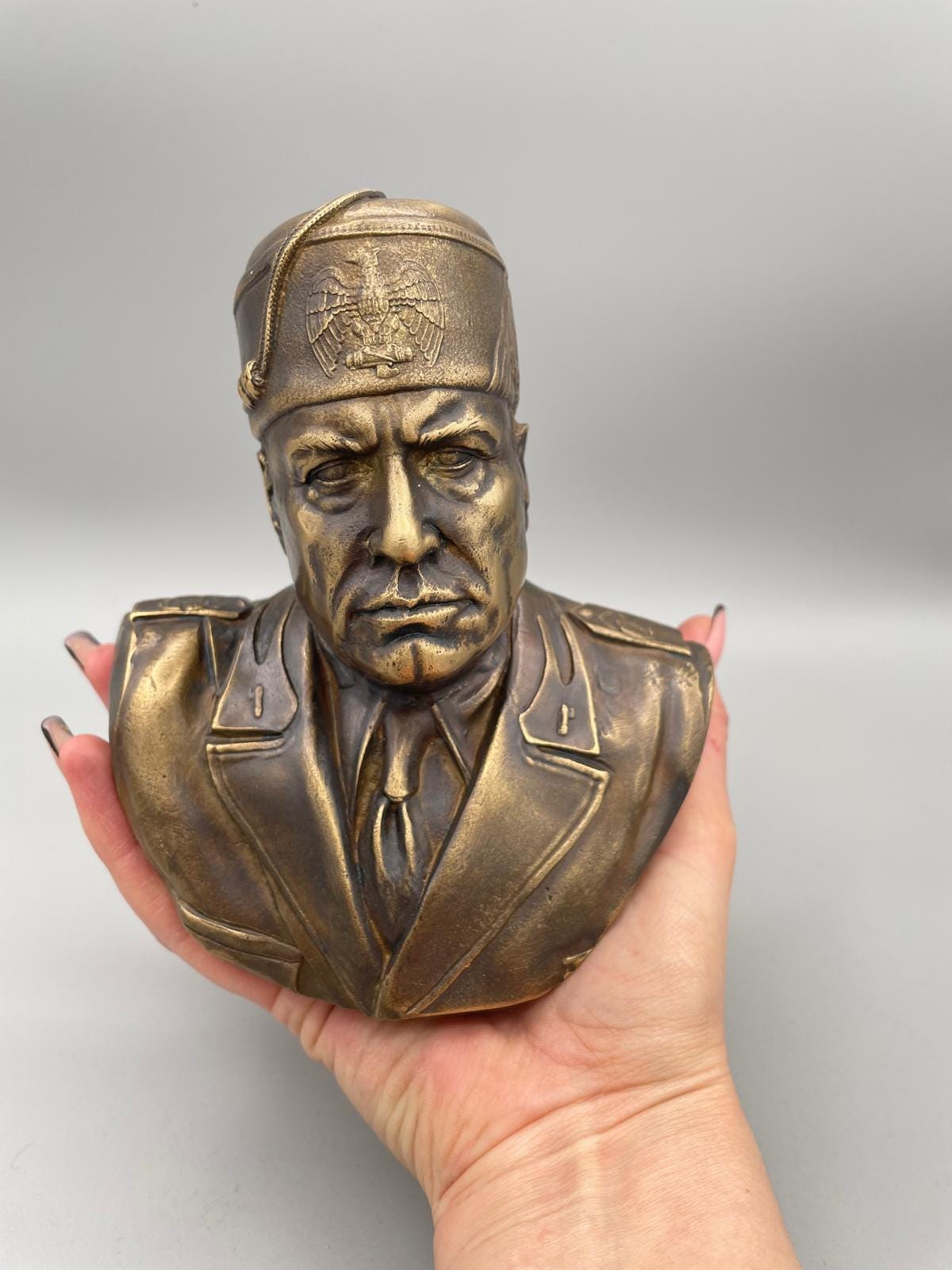 Busto di Benito Mussolini in Bronzo Fuso – Riproduzione Storica, h 15 cm