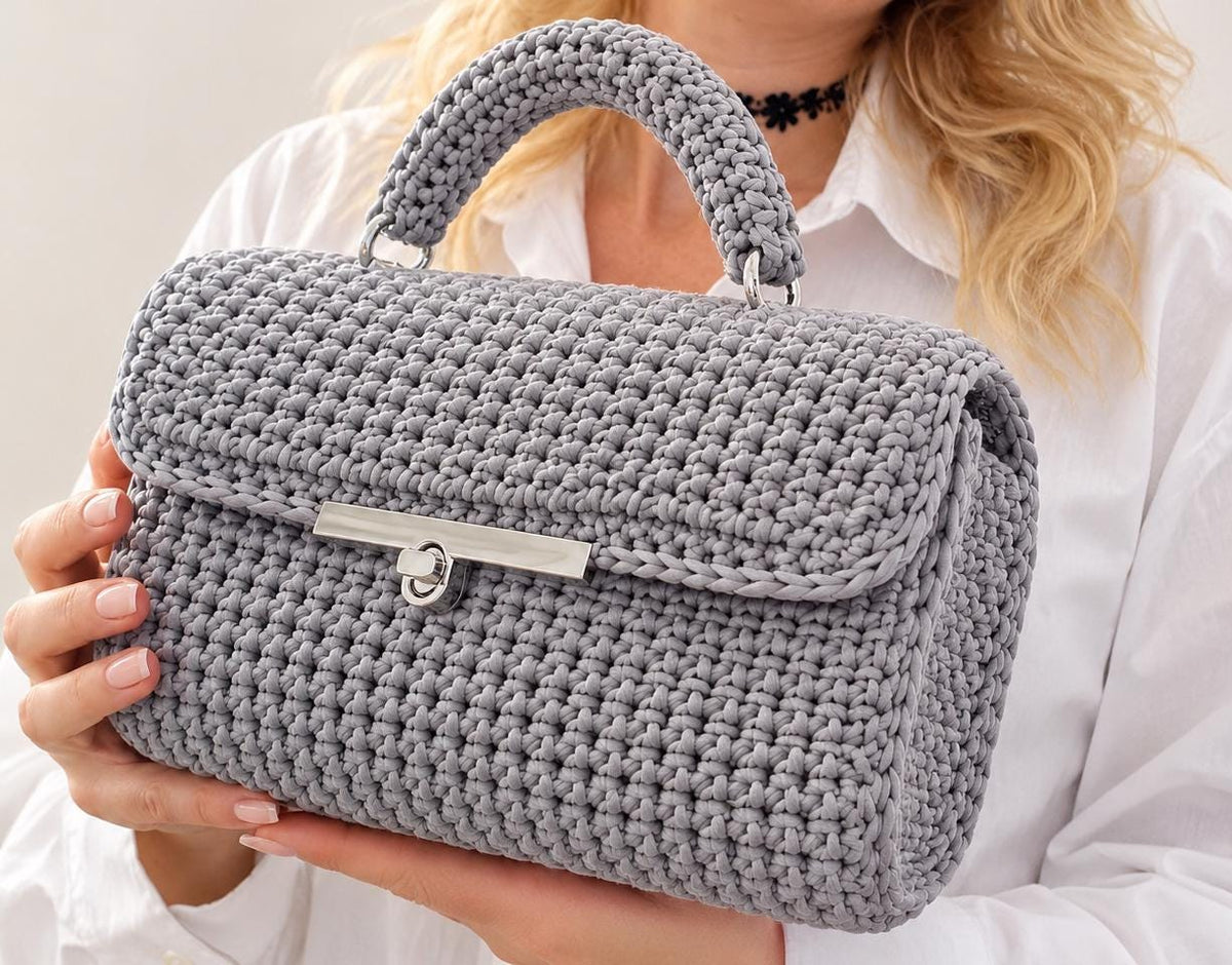 Borsa all'uncinetto fatta a mano – grigio