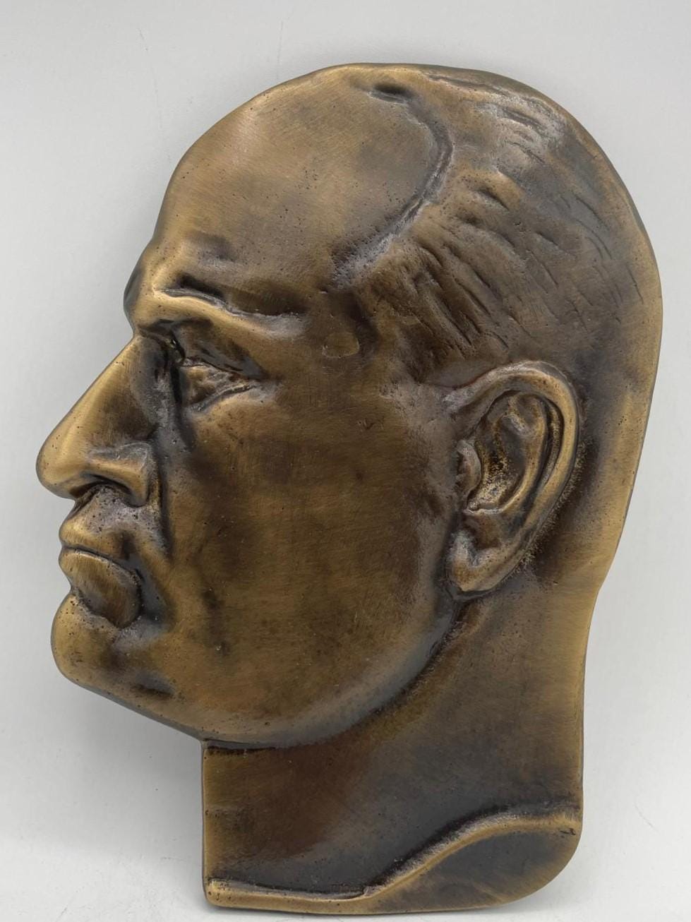 Bronze-Effect Metal Wall Plaque – Vintage Male Profile, 18x12 cm