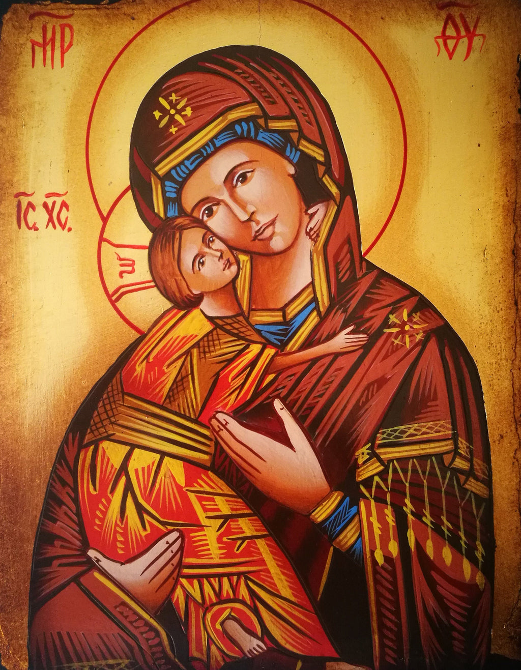 Icona Sacra Madonna della Tenerezza 14x18 cm – Bizantina Dipinta a Mano