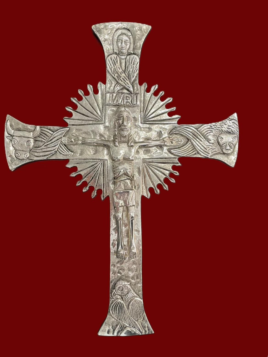 Cruz gloriosa neocatecumenal de pared en latón plateado – 45 x 34 cm