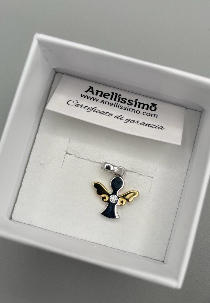 Ciondolo Angelo Custode con zircone – bicolore oro e argento