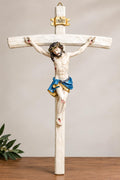 Crocifisso da Parete Artigianale in Legno con Figura di Gesù in Resina