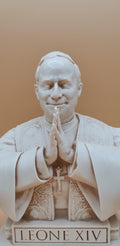 Busto Papa Leone XIV in Preghiera 22 cm – Statua Religiosa in Resina Avorio