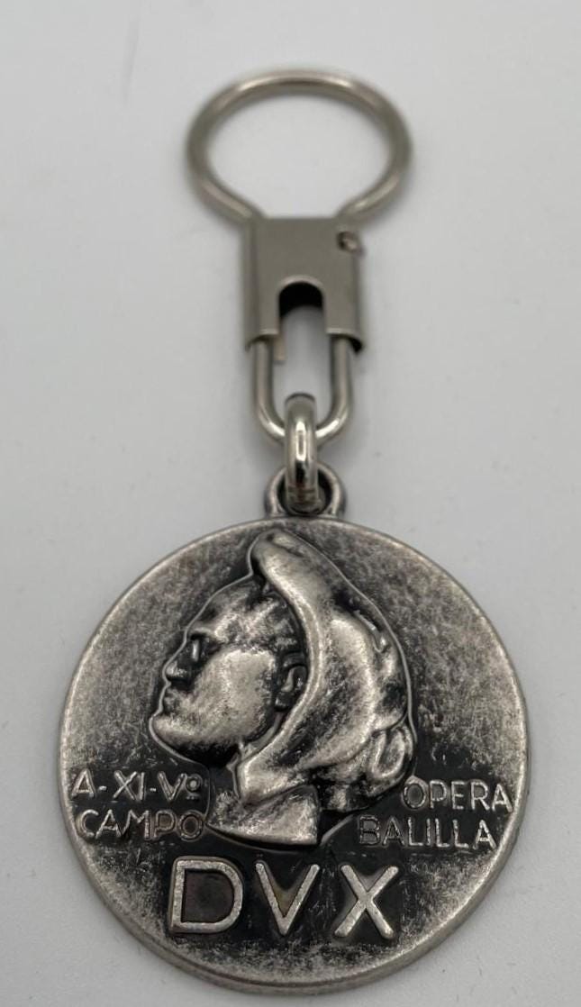 Portachiavi con Medaglia Opera Balilla DVX – V Campo, Metallo Argentato 12 cm