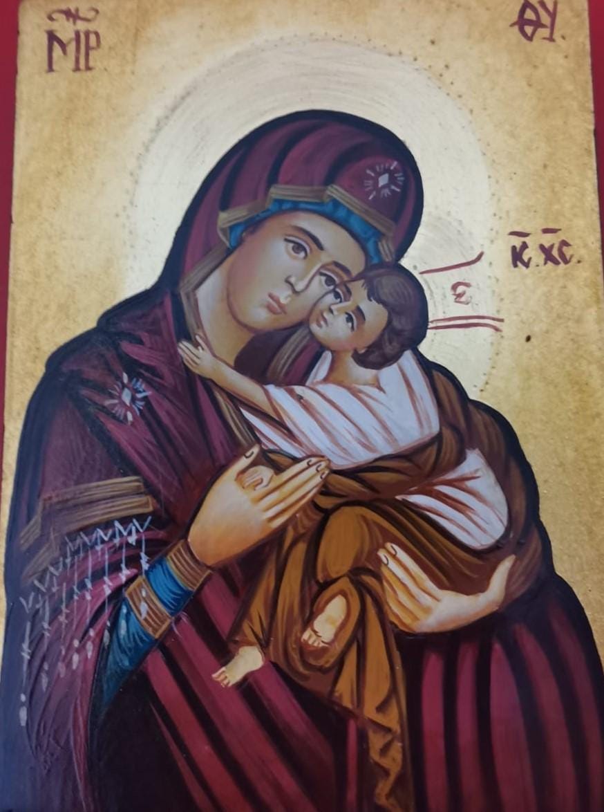 Sacred Icon Madonna of the Embrace 10x14 cm – Hand-Painted on Wood