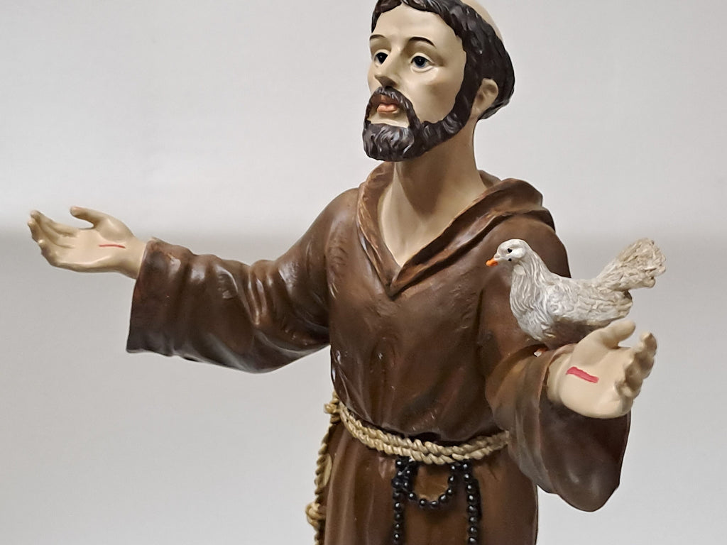 Statue de Saint François avec colombes en résine peinte à la main – 30 cm