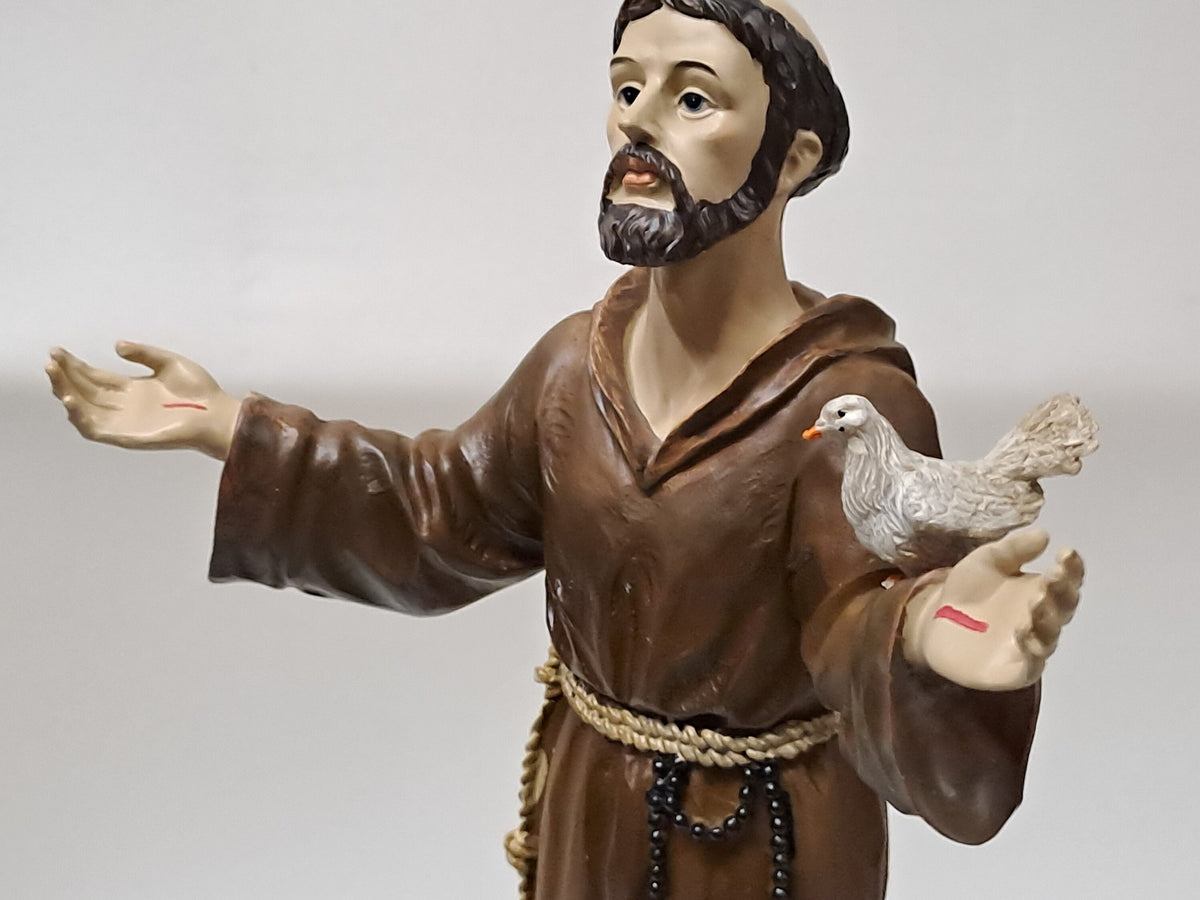 Statue de Saint François avec colombes en résine peinte à la main – 30 cm
