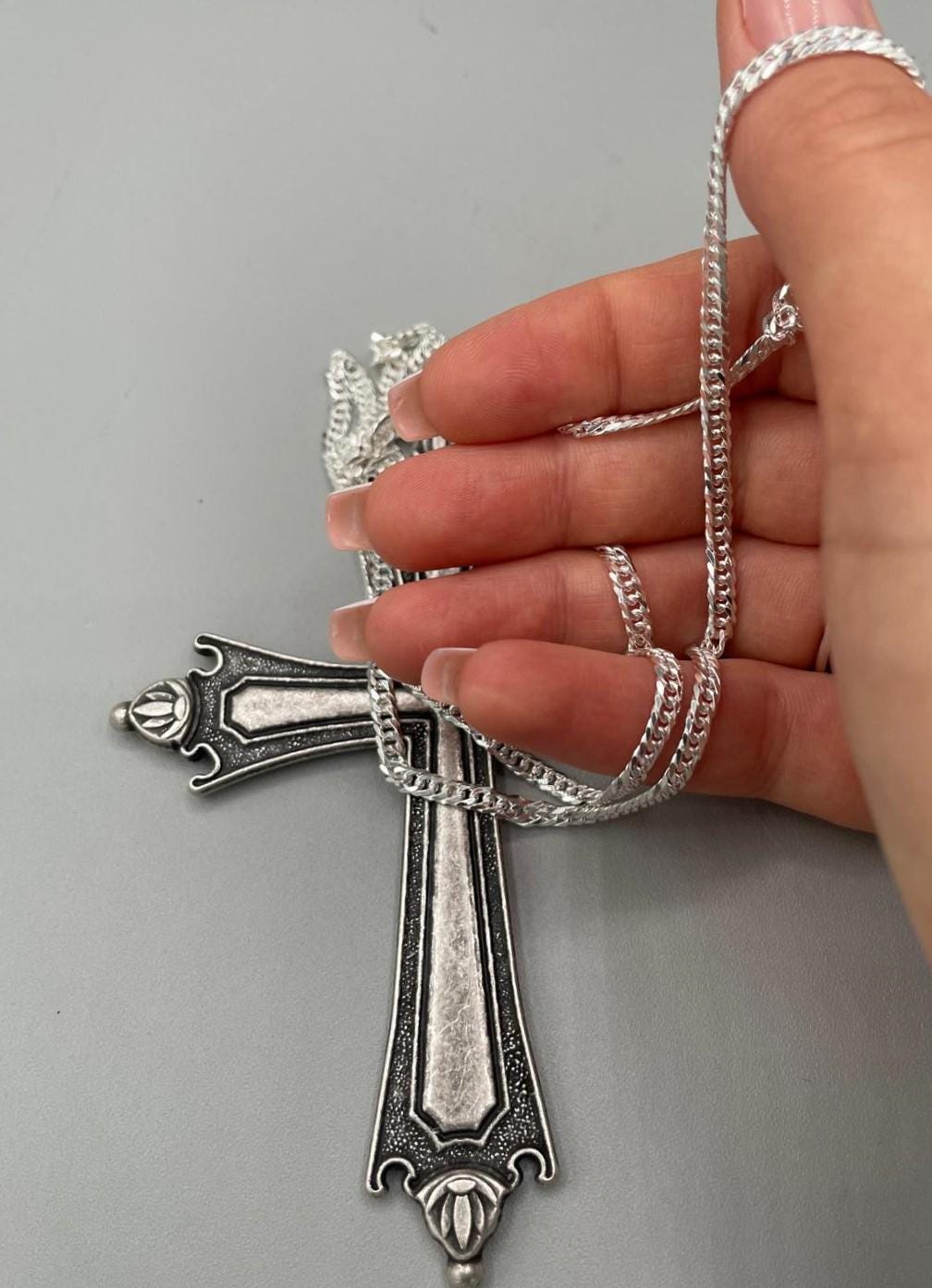 Catena in argento 925 con croce replica Papa Leone XIV – 60 cm