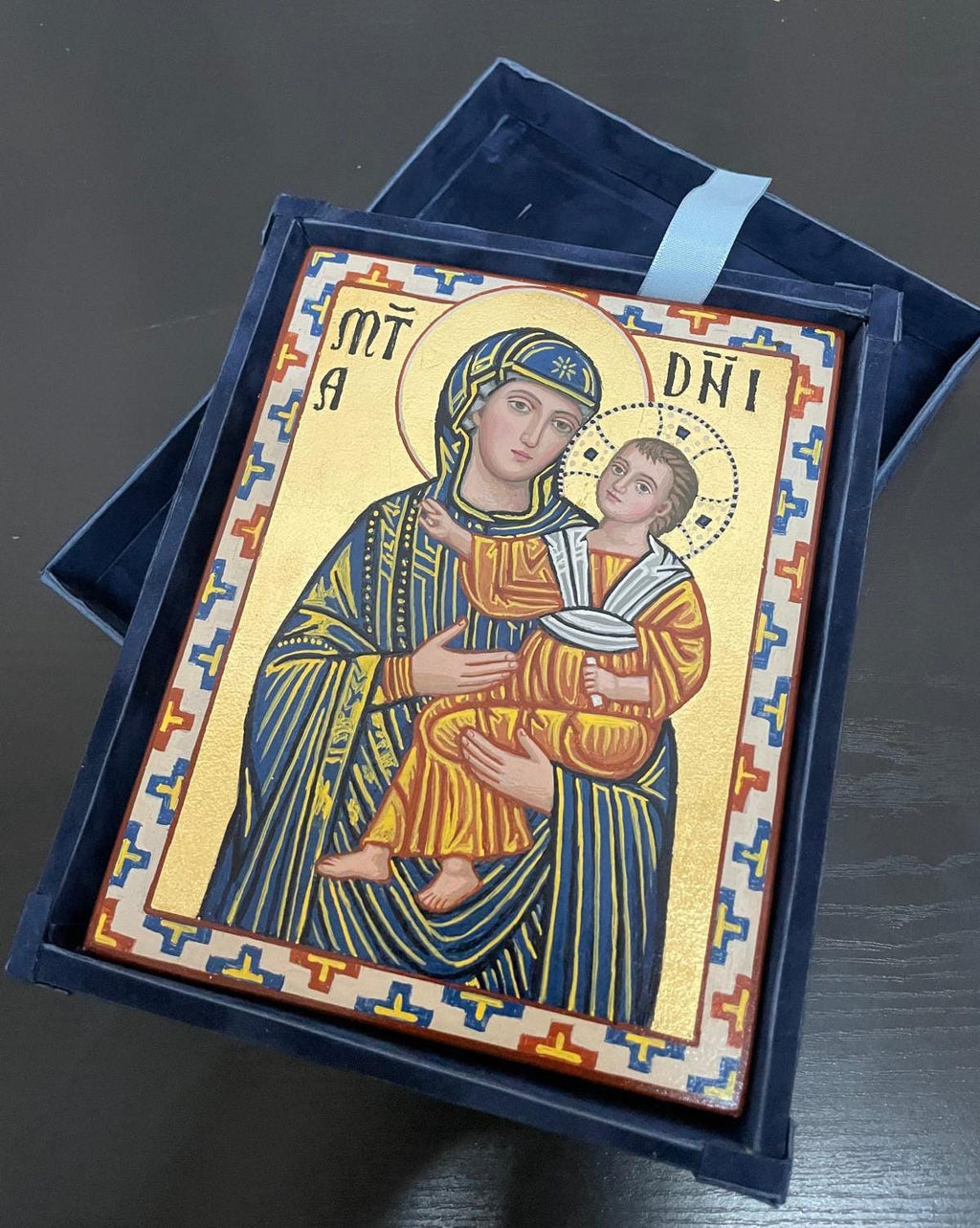 Icona Bizantina Theotokos Mater Domini – Dipinta a Mano, Foglia Oro