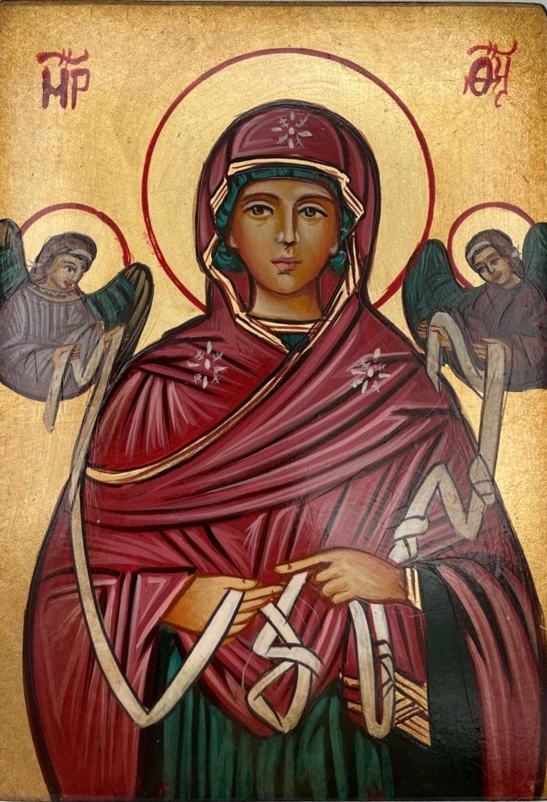 Icona Sacra Madonna che scioglie i nodi dipinta a mano su tavola di legno