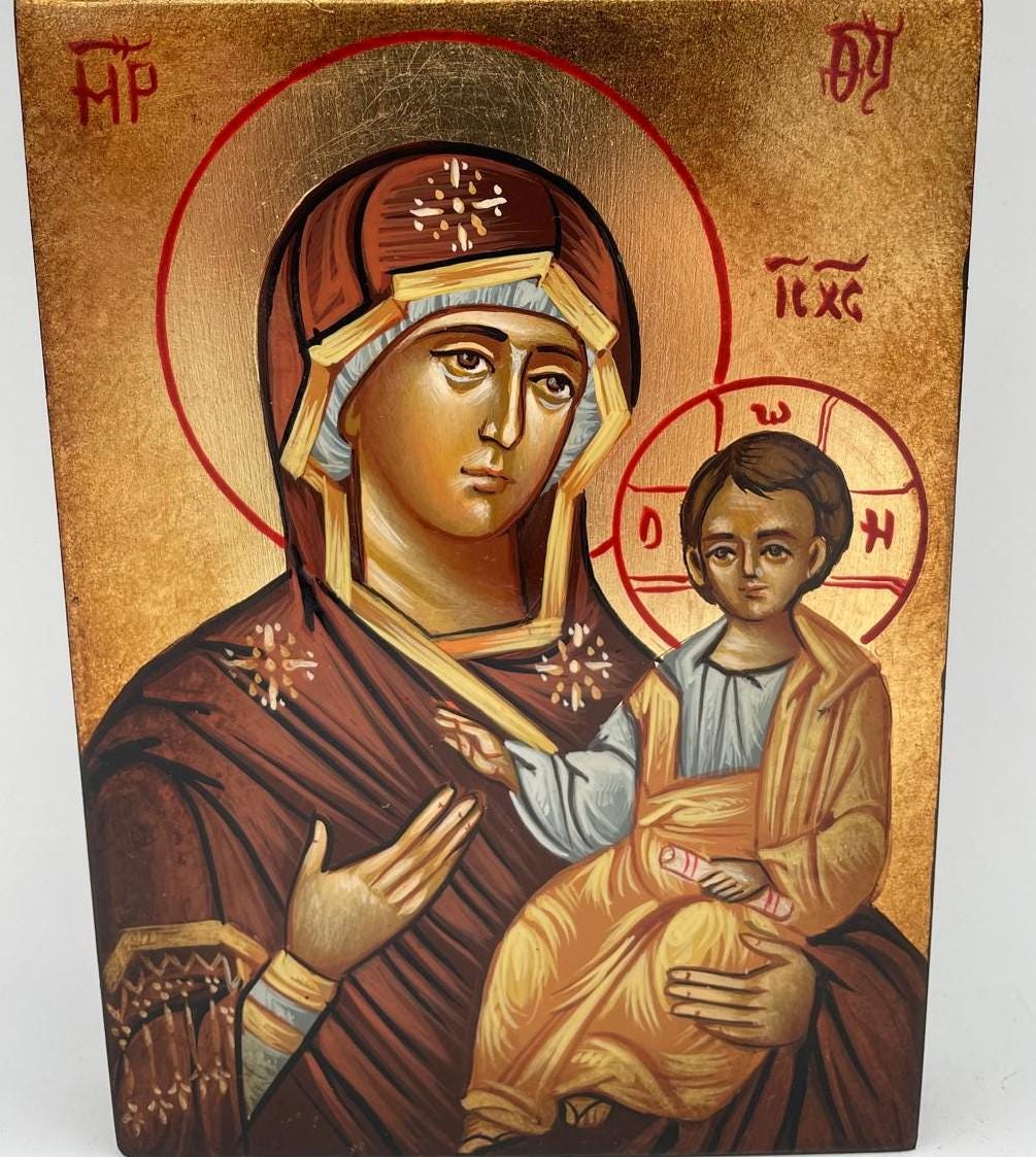 Icona Madonna con Bambino e Pergamena 10x14 cm – Stile Bizantino