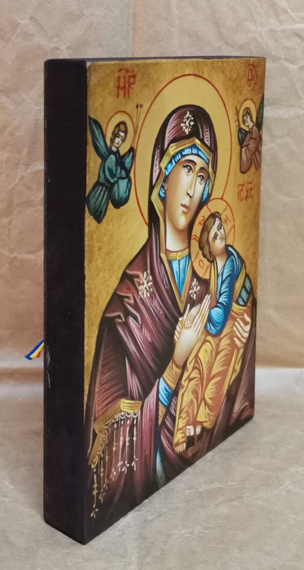 Icona Sacra Madonna con Bambino 10x14 cm – Dipinta a Mano, Foglia Oro