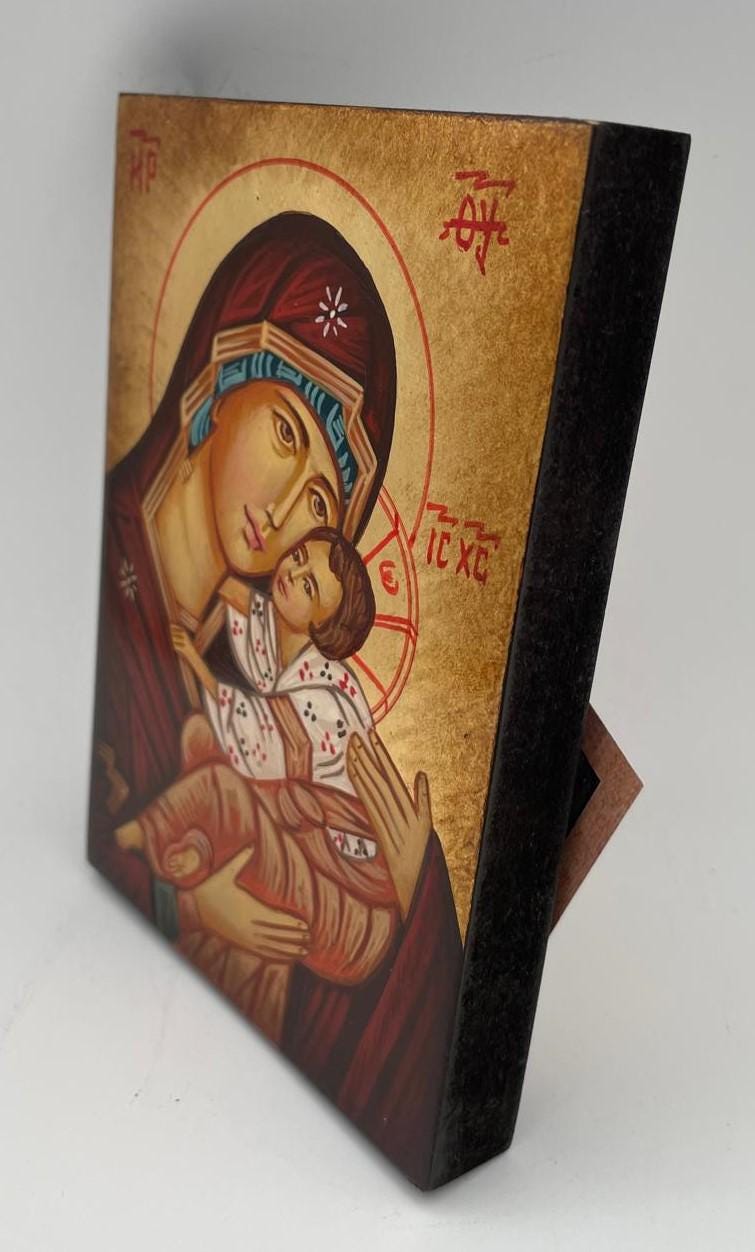 Ikone Madonna mit Kind 10x14 cm – handgemalt, goldener Hintergrund