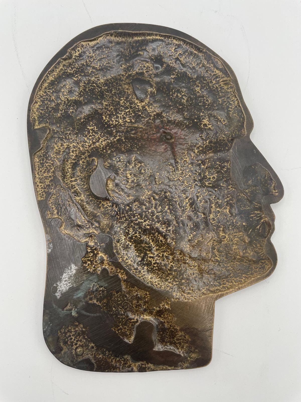 Bronze-Effect Metal Wall Plaque – Vintage Male Profile, 18x12 cm