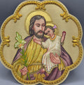 Icona San Giuseppe e Gesù Bambino con Giglio Ricamata in Filo Oro 21x21 cm