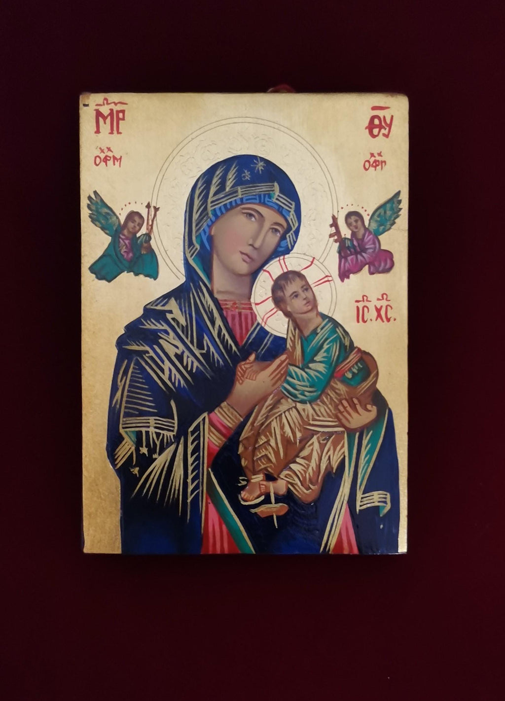 Icona Sacra Madonna del Perpetuo Soccorso 10x14 cm – Dipinta a Mano