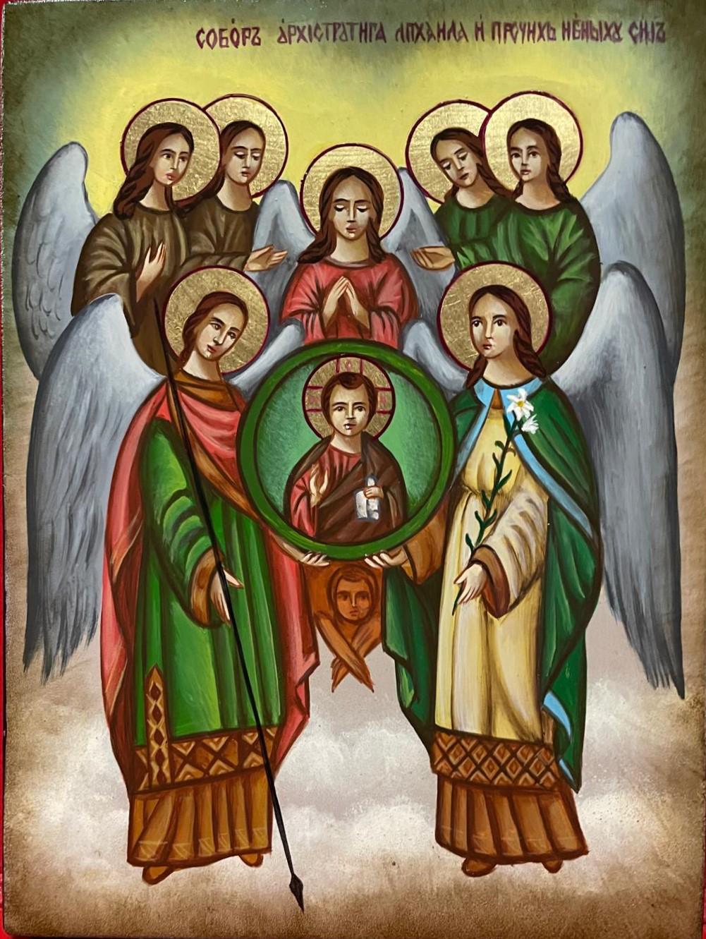 Icona Sacra dei Sette Arcangeli 18x24 cm – Dipinta a Mano, Tecnica Ortodossa