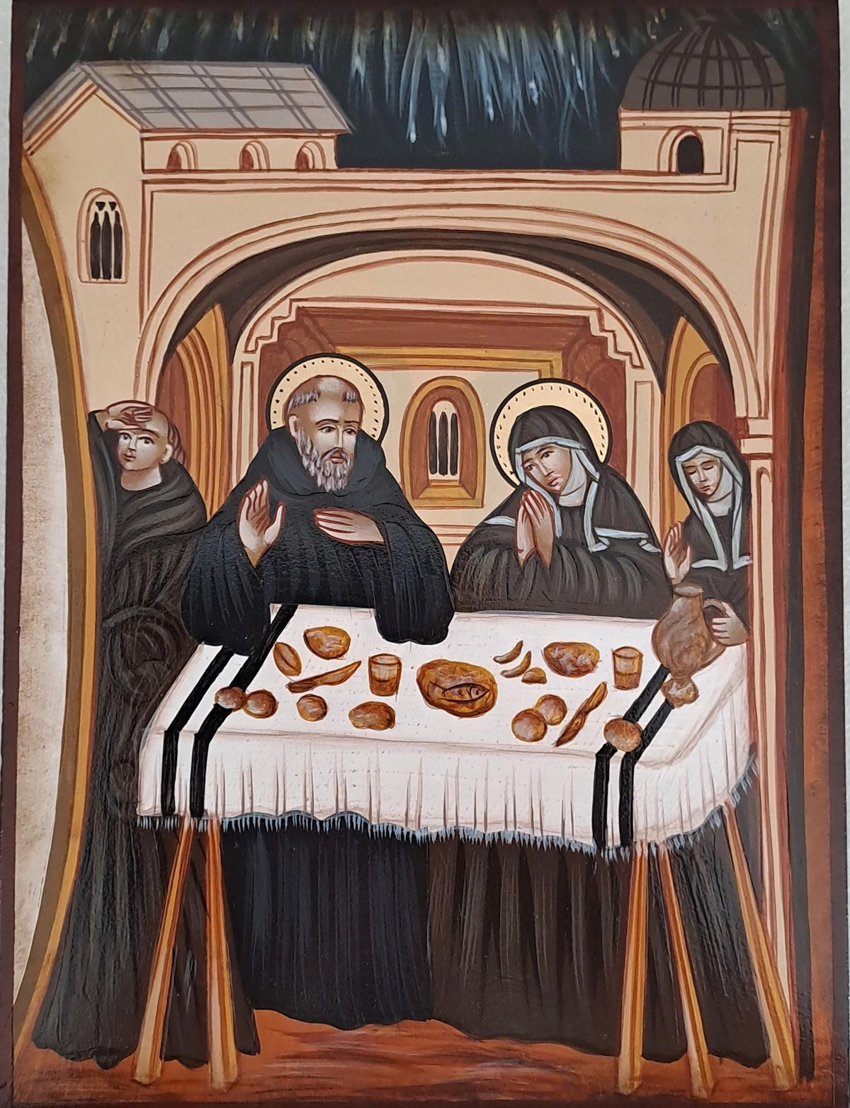 Icona Sacra Ultimo Colloquio di San Benedetto e Santa Scolastica 18x24 cm