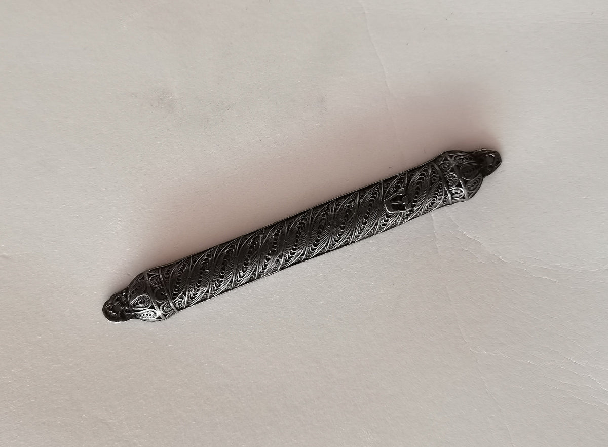 Mezuzah Tonda in Metallo Filigranato Brunito 12 cm