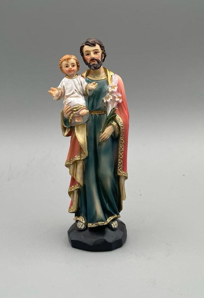 Statue Heiliger Josef mit Jesuskind aus bemaltem Kunstharz – 13 cm