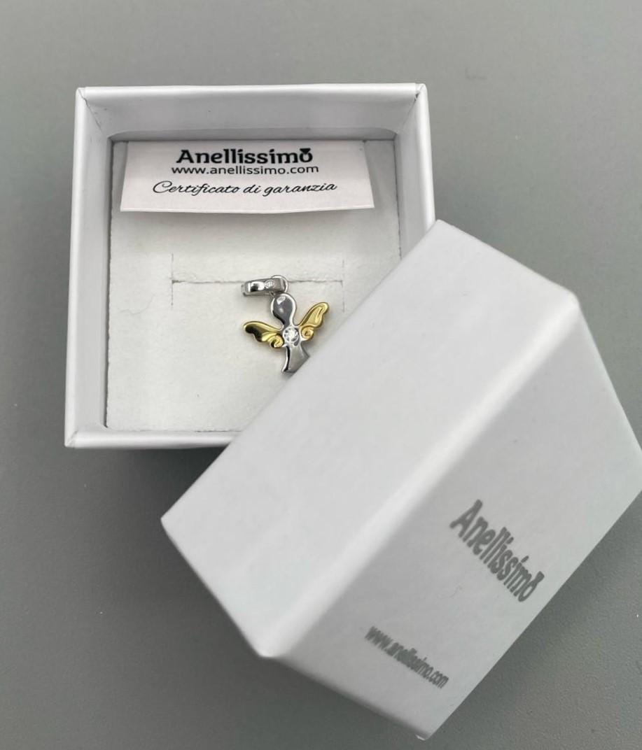 Ciondolo Angelo Custode con zircone – bicolore oro e argento