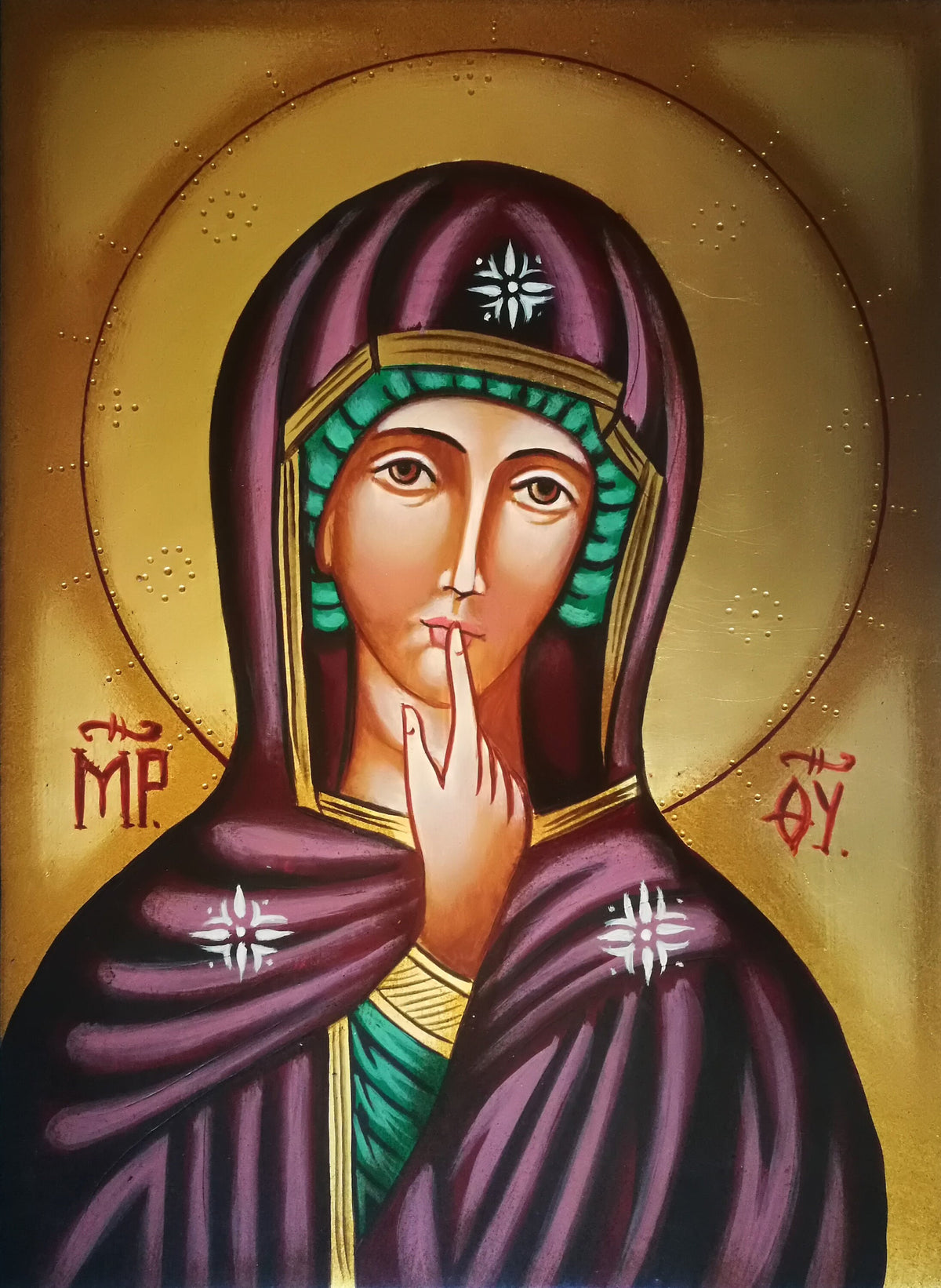 Icona Sacra Madonna del Silenzio 22x30 cm – Dipinta a Mano su Legno