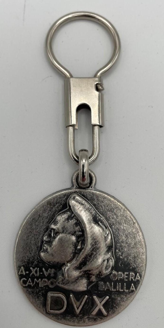 Portachiavi con Medaglia Opera Balilla DVX – V Campo, Metallo Argentato 12 cm
