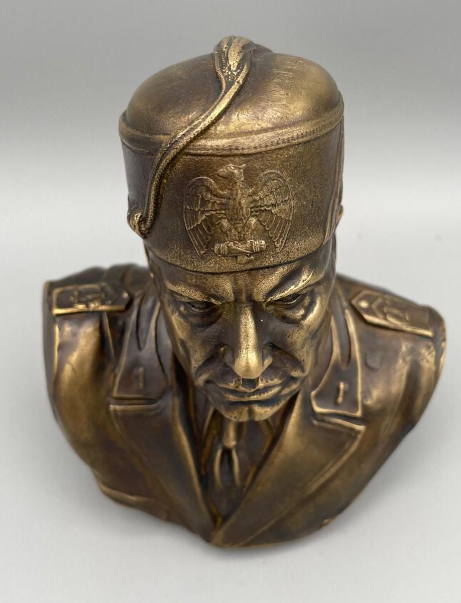 Busto di Benito Mussolini in Bronzo Fuso – Riproduzione Storica, h 15 cm