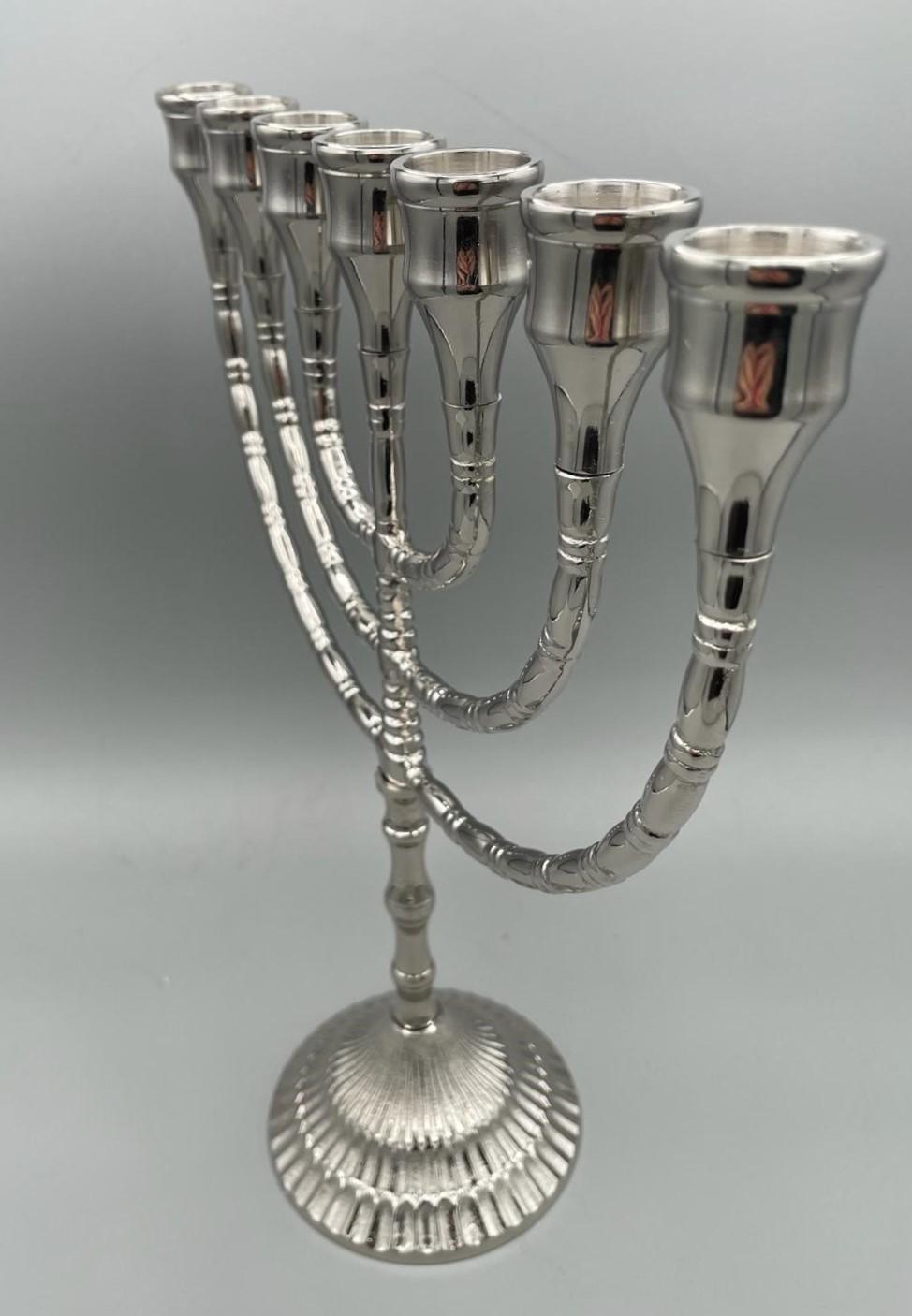 Menorah a sette bracci argento lucido placcata nickel – H 30 cm