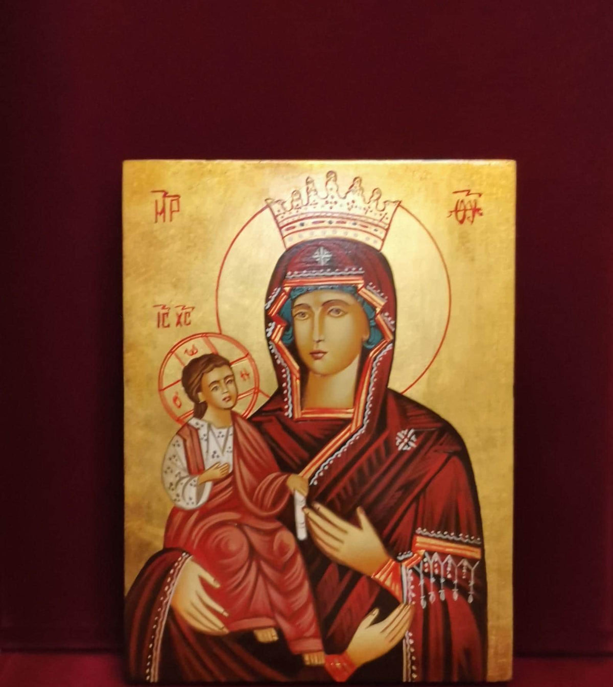 Madonna a Tre Mani con Gesù Bambino – Icona Sacra Dipinta a Mano
