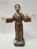 Statue de Saint François avec colombes en résine peinte à la main – 30 cm