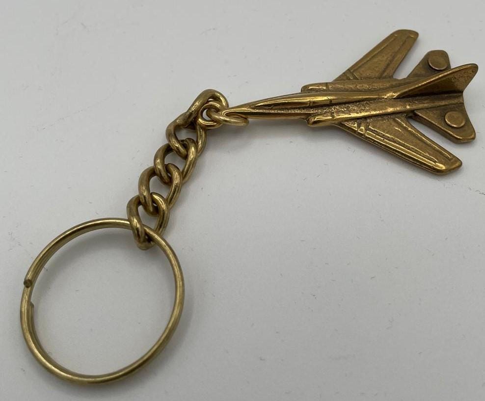 Vintage Brass-Coloured Metal Airplane Keychain – 12 cm
