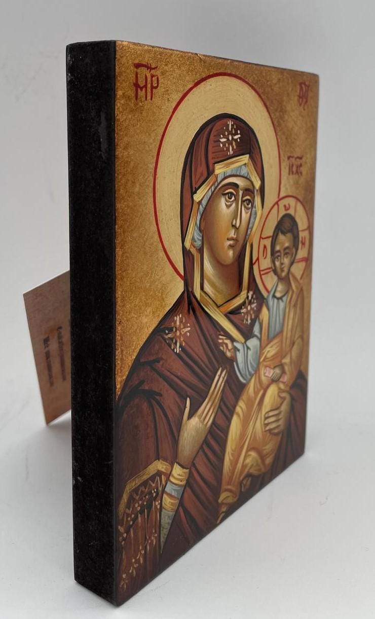 Icona Madonna con Bambino e Pergamena 10x14 cm – Stile Bizantino